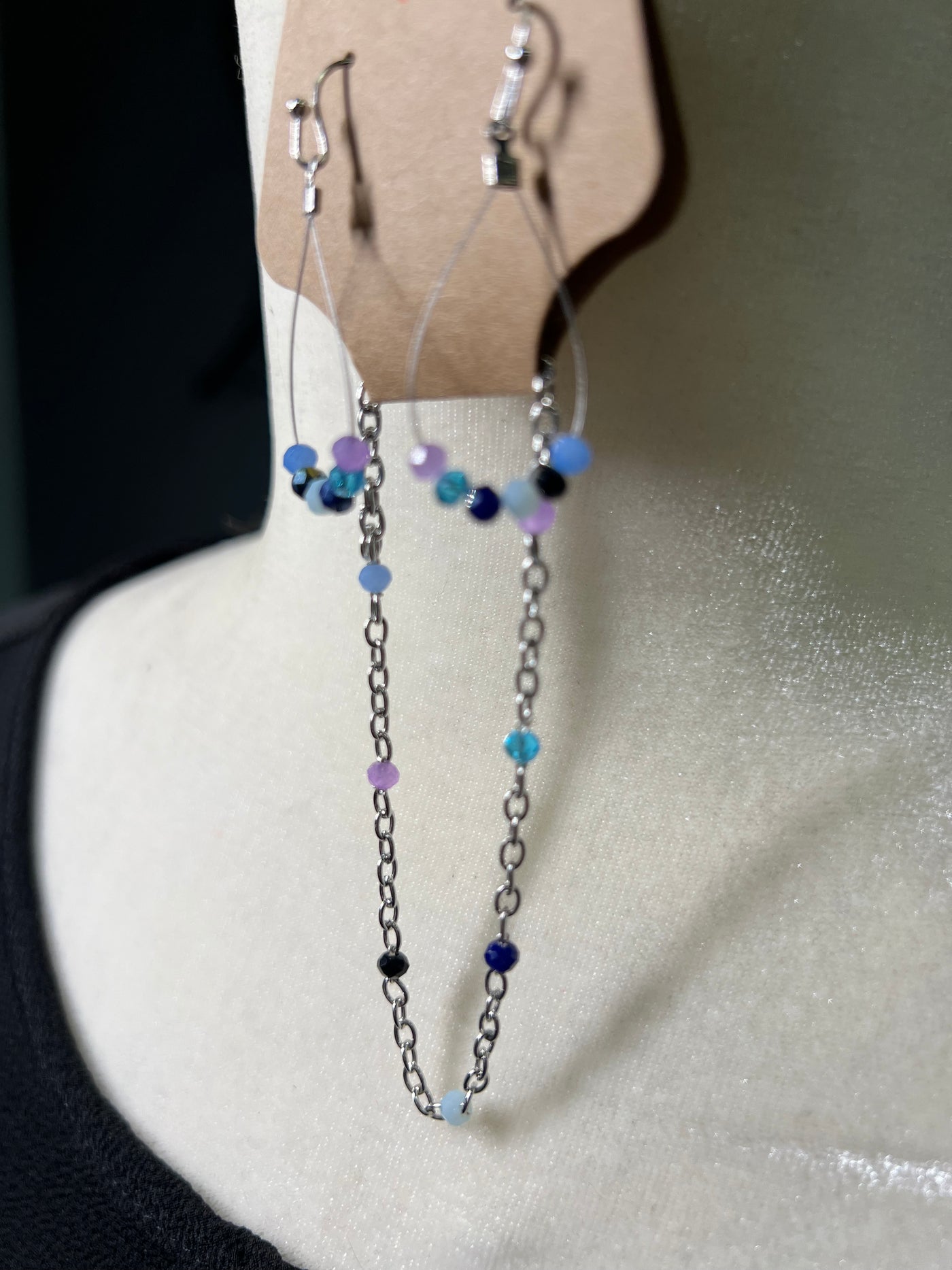 Silver with Blue and Purple Bead - Earring and Bracelet Set