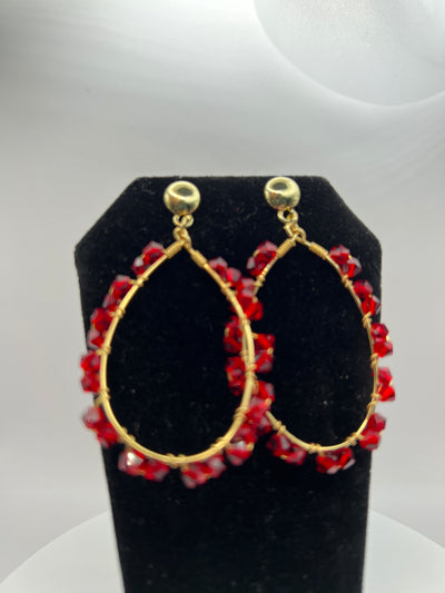 Red/Gold Wire Wrap Earrings