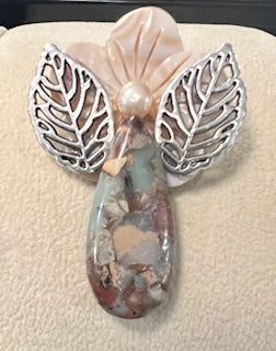 Large Angel Brooch and Pendant - Multicolored Stone