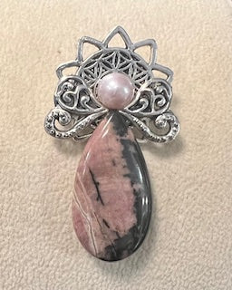 Medium Angel Brooch - Black and Pink Stone