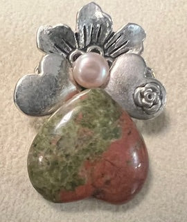 Small Angel Brooch - Green and Orange Stone