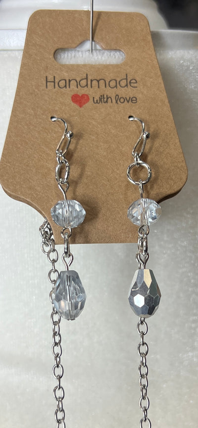 Crystal/Silver Earring and Long Necklace Set