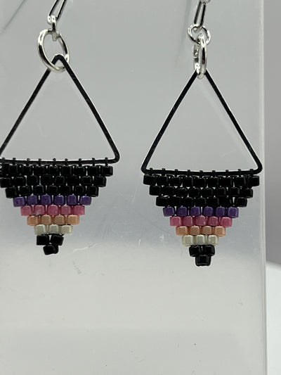 Hand-sewn Triangle Earrings - Black, Purple, Peach