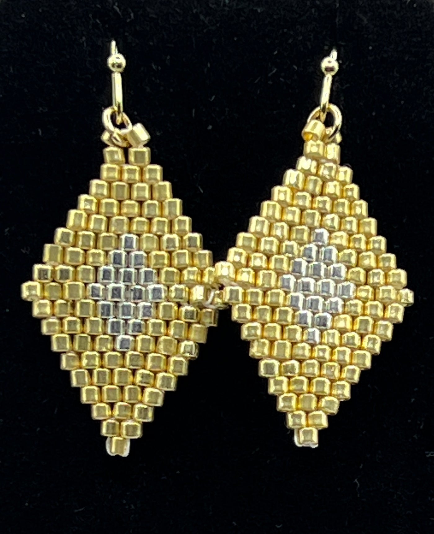 Hand-sewn Diamond Shape Earrings - Gold/Silver