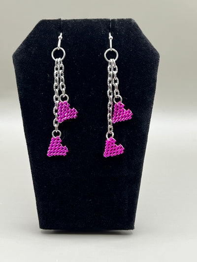Valentine Earrings - Double Heart Bright Pink
