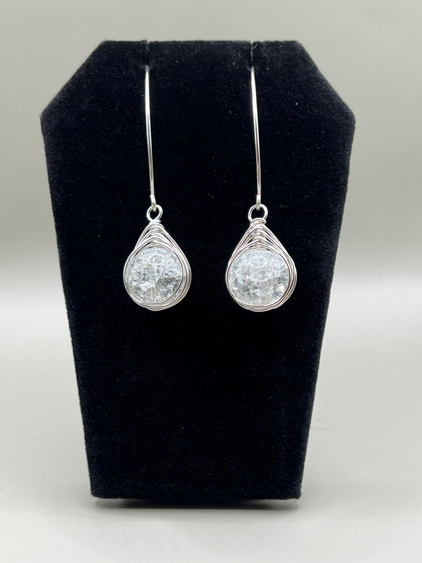 Herringbone Wrapped Earrings - Clear Cracked Marble