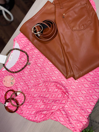 Pink floral medallion top with all-over patterned fabric