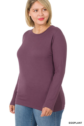 Plush Brushed Microfiber Long Sleeve Round Neck Tee