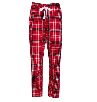Red and white plaid flannel pajama pants with white drawstring