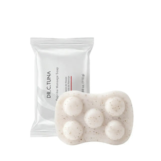 Paprika massage soap bar by Dr. C. Tuna, white speckled bar with pouch
