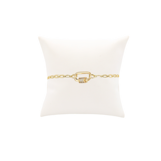 Front of Gold Christie Charm Bracelet with Clear Cubic Zirconia Small Gabi Carabiner