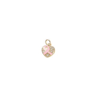 Front of Gold Breast Cancer Ribbon Heart Charm