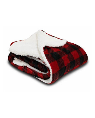 Buffalo plaid cozy sherpa blanket with pocket