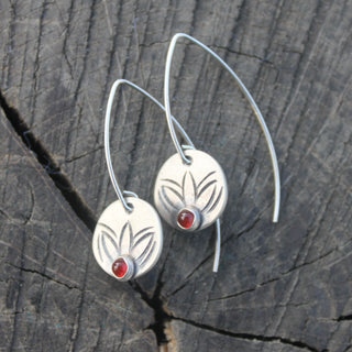 Silver Lotus and Carnelian Earrings