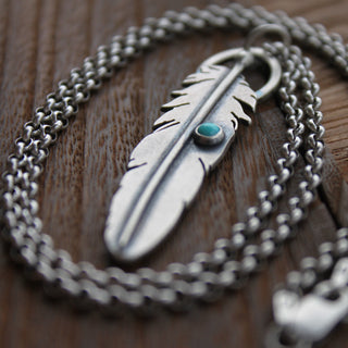 Silver Feather Necklace with Sleeping Beauty Turquoise