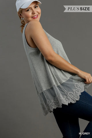 Ribbed Tank With Lace Trim