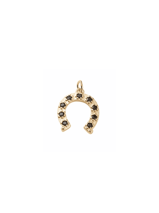 Front of the Gold Black Micro Pave Cubic Zirconia Horseshoe Charm