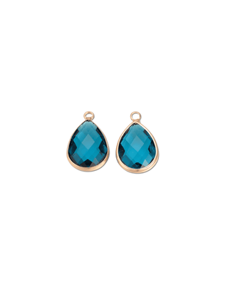 Front and back of Gold Framed Small Teardrop Glass Charm | Assorted in blue 