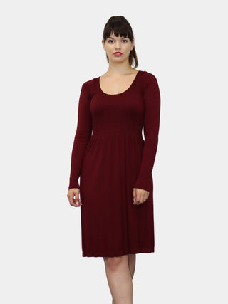 Knee Length Long Sleeve Dress: Burgundy