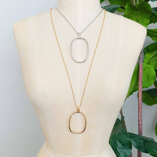 Sleek Oval Pendant Long Necklace: Gold