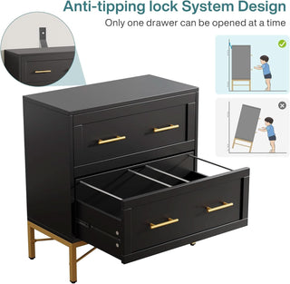 ShipItFurniture - Black Gold 2 Drawer Lateral File Cabinet For Home Office