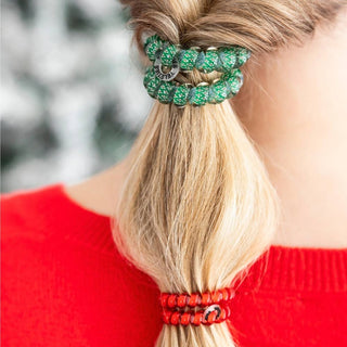 TELETIES green patterned hair tie scrunchie with decorative beads