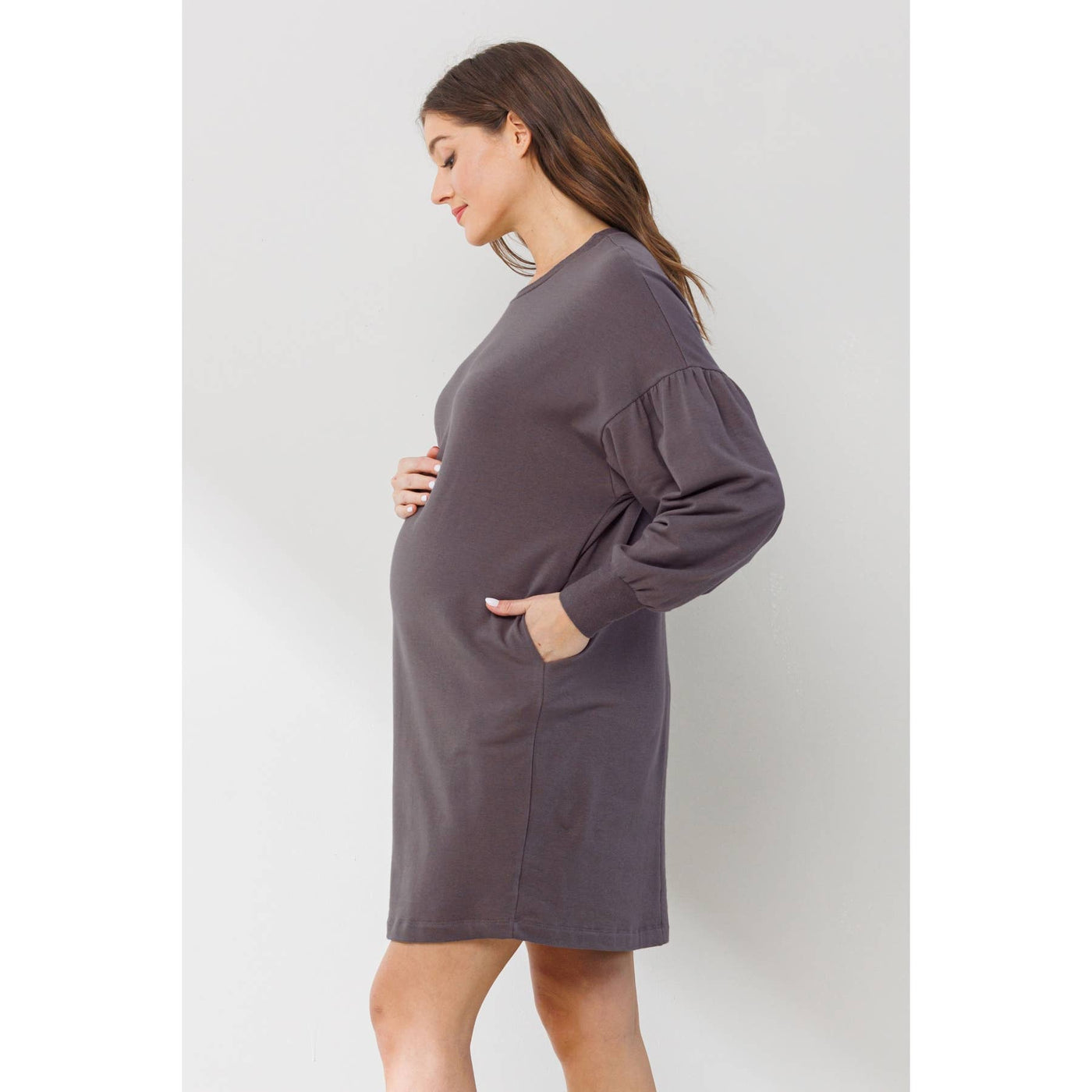 Crew Neck Sweater Dress with Pockets