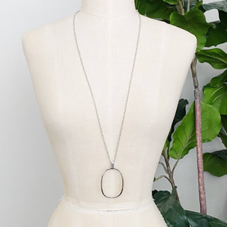 Sleek Oval Pendant Long Necklace: Gold