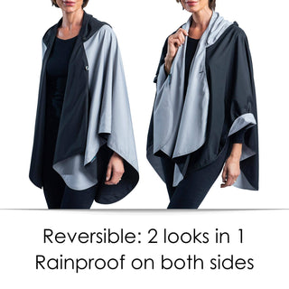 RainCaper - Black & Pewter Grey Reversible Rain & Travel Cape