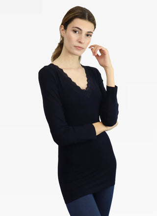 Lace Trim Long Sleeve: Black