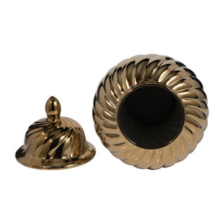 Sagebrook Home - Decorative Jar - Gold Ceramic Swirl Tall Lidded, 20 in.