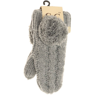 Kids CC Solid Pom Fuzzy Lined Mittens