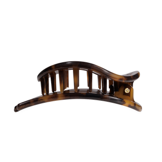 Teleties large flat circle hair clip in tortoise, side view