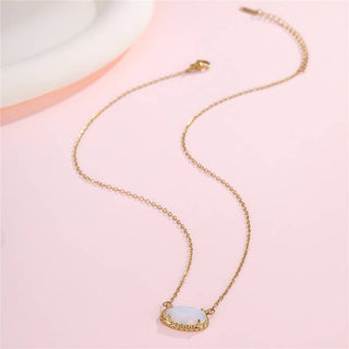 OVAL GEMSTONE CHARM PENDANT NECKLACE