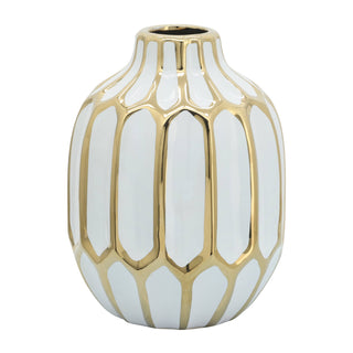 Sagebrook Home - Decorative Vase - White/Gold Ceramic Bud Abstract Modern,8in
