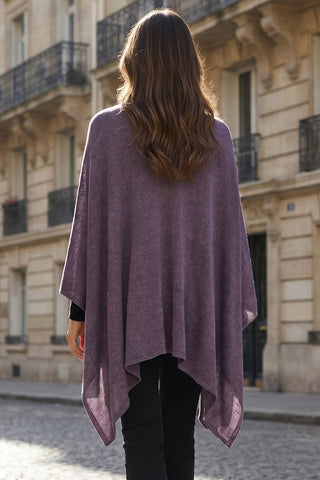 Dear Scarlett cozy sweater knit poncho shown in purple, back view