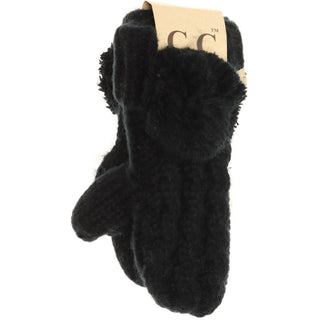 Kids CC Solid Pom Fuzzy Lined Mittens