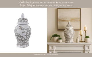 Sagebrook Home - Decorative Jar - White/Brown Ceramic Cherry Blossom, 15 in.