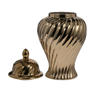 Sagebrook Home - Decorative Jar - Gold Ceramic Swirl Tall Lidded, 20 in.