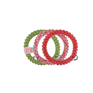 Small hair ties in red and green beaded loops