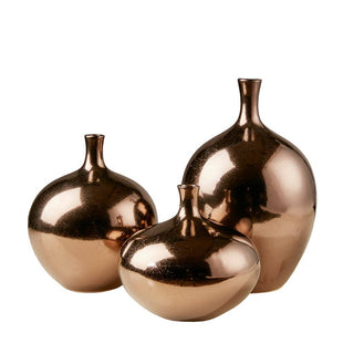 Metallic Bronze Ceramic Vases Set: Handmade 3 Piece