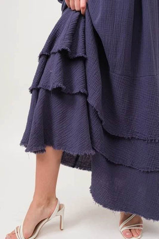 And The Why Washed Cotton Gauze Fringe Detail Tiered Dress - Just Believe Boutique