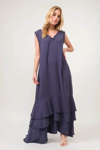 And The Why Washed Cotton Gauze Fringe Detail Tiered Dress - Just Believe Boutique