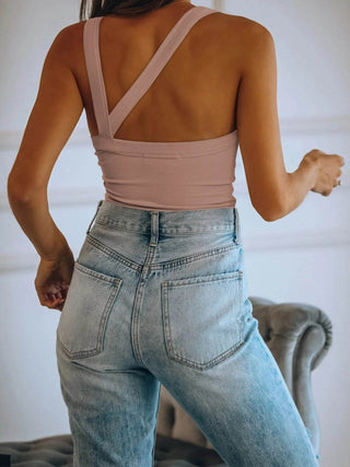 Asymmetrical Back Ribbed Crop Tank Top - Just Believe Boutique