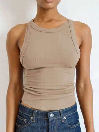 Asymmetrical Back Ribbed Crop Tank Top - Just Believe Boutique