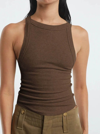 Asymmetrical Back Ribbed Crop Tank Top - Just Believe Boutique