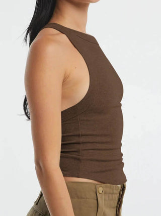 Asymmetrical Back Ribbed Crop Tank Top - Just Believe Boutique