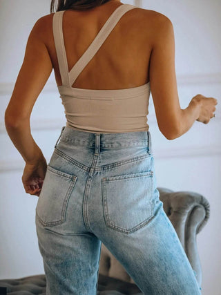 Asymmetrical Back Ribbed Crop Tank Top - Just Believe Boutique