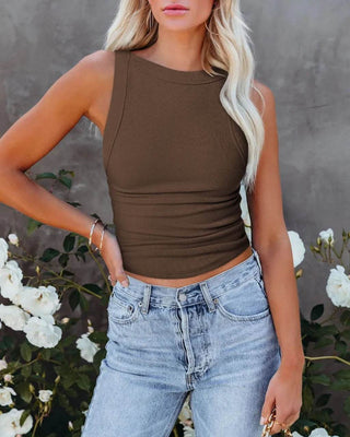 Asymmetrical Back Ribbed Crop Tank Top - Just Believe Boutique