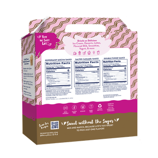 Jordan's Skinny Mixes back of holiday drizzle sauce trio box with ingredient and nutrition facts panels